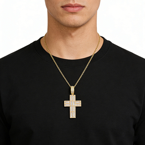 Collar Clásico de Compromiso con Colgante de Cruz y Diamante CVD Cultivado en Laboratorio, Chapado en Oro de 10K/14K/18K sobre Plata Personalizada, Cadena para Suéter, Regalo VS - Product Image 4