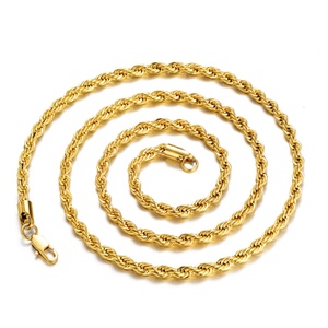 Cadena de Cuerda de 3mm 4mm 6mm 8mm 10mm 12mm, Collar Clásico de Acero Inoxidable con Circonitas, Estilo Hiphop Rock, Chapado en Oro de 18K para Niños - Product Image 1
