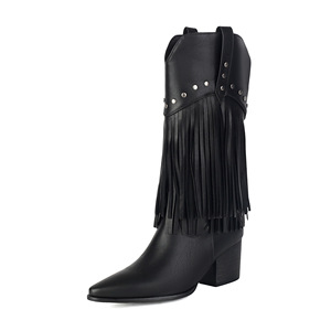 Nouvelles Bottes en Cuir à Pompons pour Femme 2025, Noires et Marron, à Bout Carré, Montantes, Rehaussantes, Chaudes pour l'Automne et l'Hiver - Product Image 6