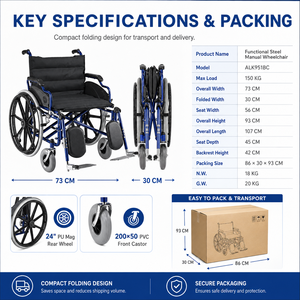 Fauteuil roulant manuel en acier robuste pour patients obèses avec roues larges et capacité de 120 kg pour une utilisation à l'hôpital et à domicile - Product Image 2