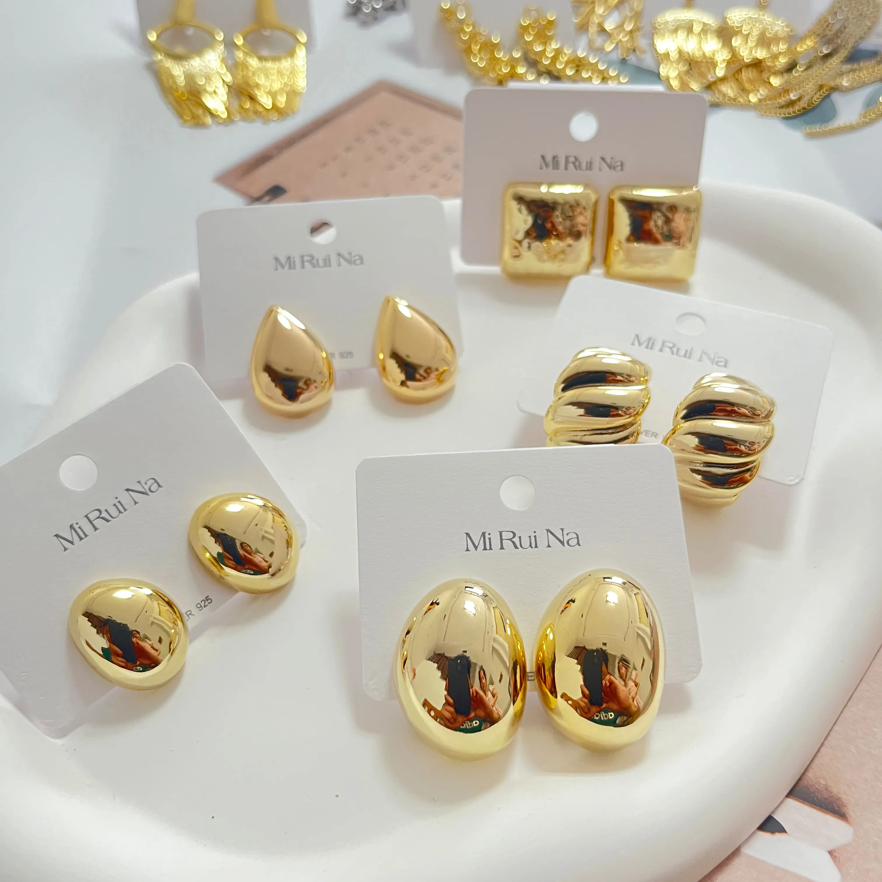 wholesale high quality brass 18k gold plated Earrings minimalist smooth big drop tear shape women luxury jewelry earrings set