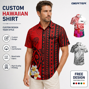Camisas Aloha Personalizadas para Hombre, Camisas Polinesias con Estampado de Tortuga Marina, Flor de Plumeria y Tatau, Camisas Rojas Tribales de Fiyi y Samoa para Vacaciones en <span class=keywords><strong>la</strong></span> <span class=keywords><strong>Playa</strong></span> - Product Image 1