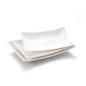 Vajilla rectangular de melamina para restaurante, platos a granel de plástico blanco, baratos, venta al por mayor