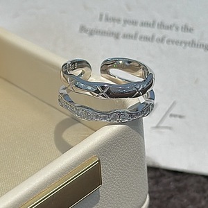 S925 Pure Silver Double-Layer <b>Ring</b> with Niche Design Simple Fashionable French Vintage Geometric <b>Opening</b> Inlay Hip-Hop Style - Product Image 5