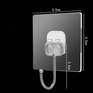 Transparent <b>Wall</b> Hooks Square Stainless Steel Removable Bathroom Hook Minimalist Design - Product Image 3