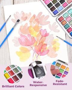 Palette de peinture aquarelle avec bloc de papier bonus, comprenant 48 couleurs premium et 2 stylos pinceaux à eau rechargeables - Product Image 3