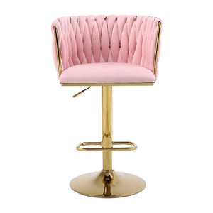 Premium Fluwelen Gouden Been Roterende En Verstelbare Luxe Barstoel Met Weelderig Design - Product Image 5