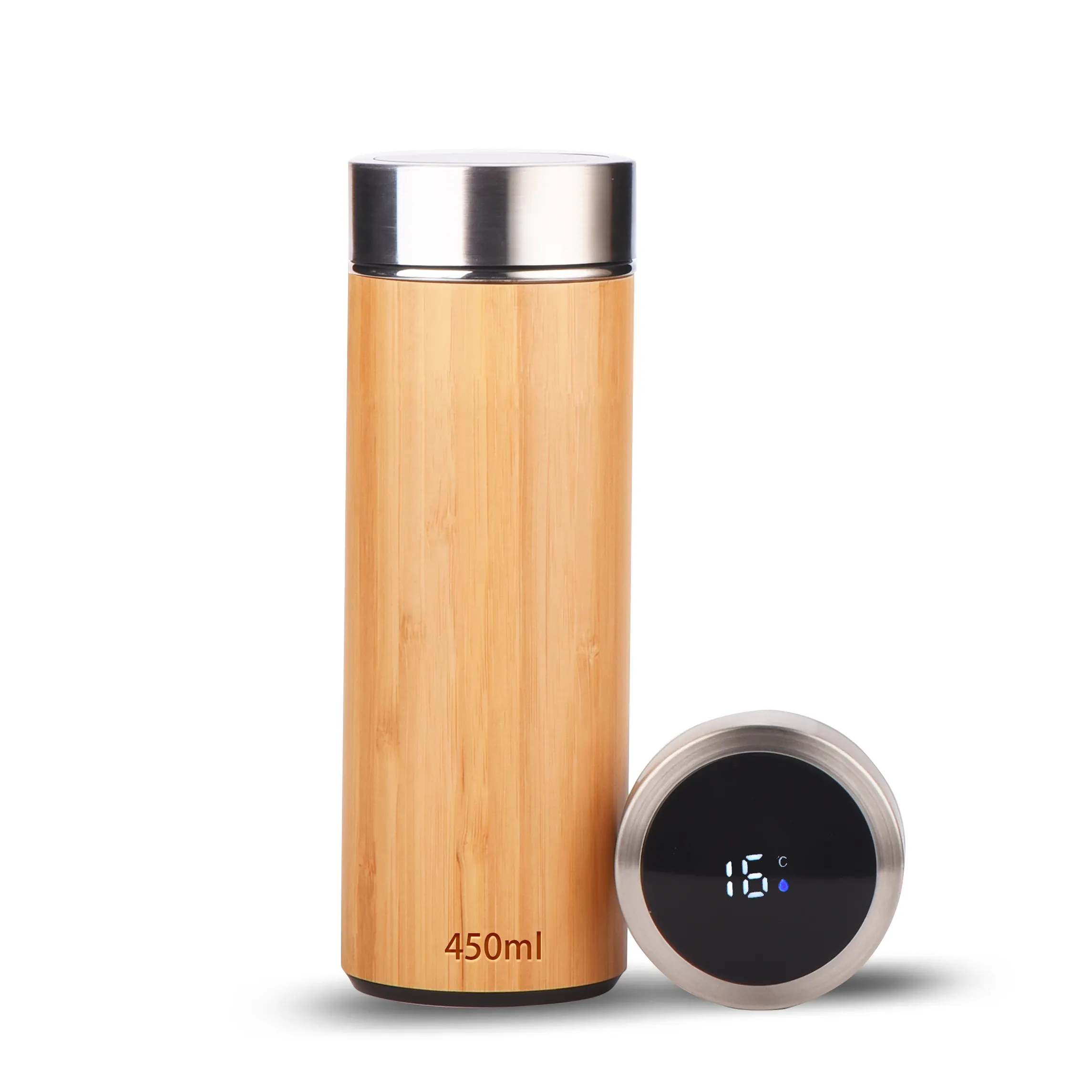 Bamboo Temperature Display Smart Insulated Flask Thermos With Temperature Display Customize Tharmos Flask With Led Display