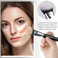 Set Kuas Makeup Bulu Lembut Vegan Gagang Hitam Tabung Perak Lengkap untuk Rias Wajah dan Mata