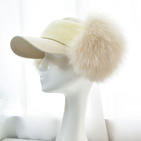 Bandeau d'hiver à pompon en fourrure de renard véritable pour femmes, chaud, nouveau style, large et moelleux, avec baseball