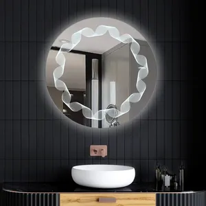 Hot Selling Wall Mounted LED Round Touch Button Bathroom Mirrors Color Temperature Display