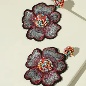 Kaimei 2021 new fashion trend embroidery large flower earrings hand-woven rice bead earrings handmade flower earrings
