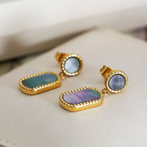 Boucles d'oreilles pendantes en acier inoxydable 316L plaqué or 14k 18k avec coquille d'ormeau, bijoux de mode en gros pour femmes - Product Image 3