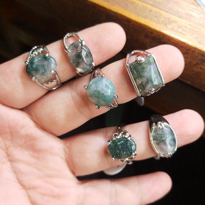 Anello in lega con <span class=keywords><strong>agata</strong></span> <span class=keywords><strong>verde</strong></span> muschio, gioielli da donna semplici, forma geometrica, placcato, in scatola mista - Product Image 4