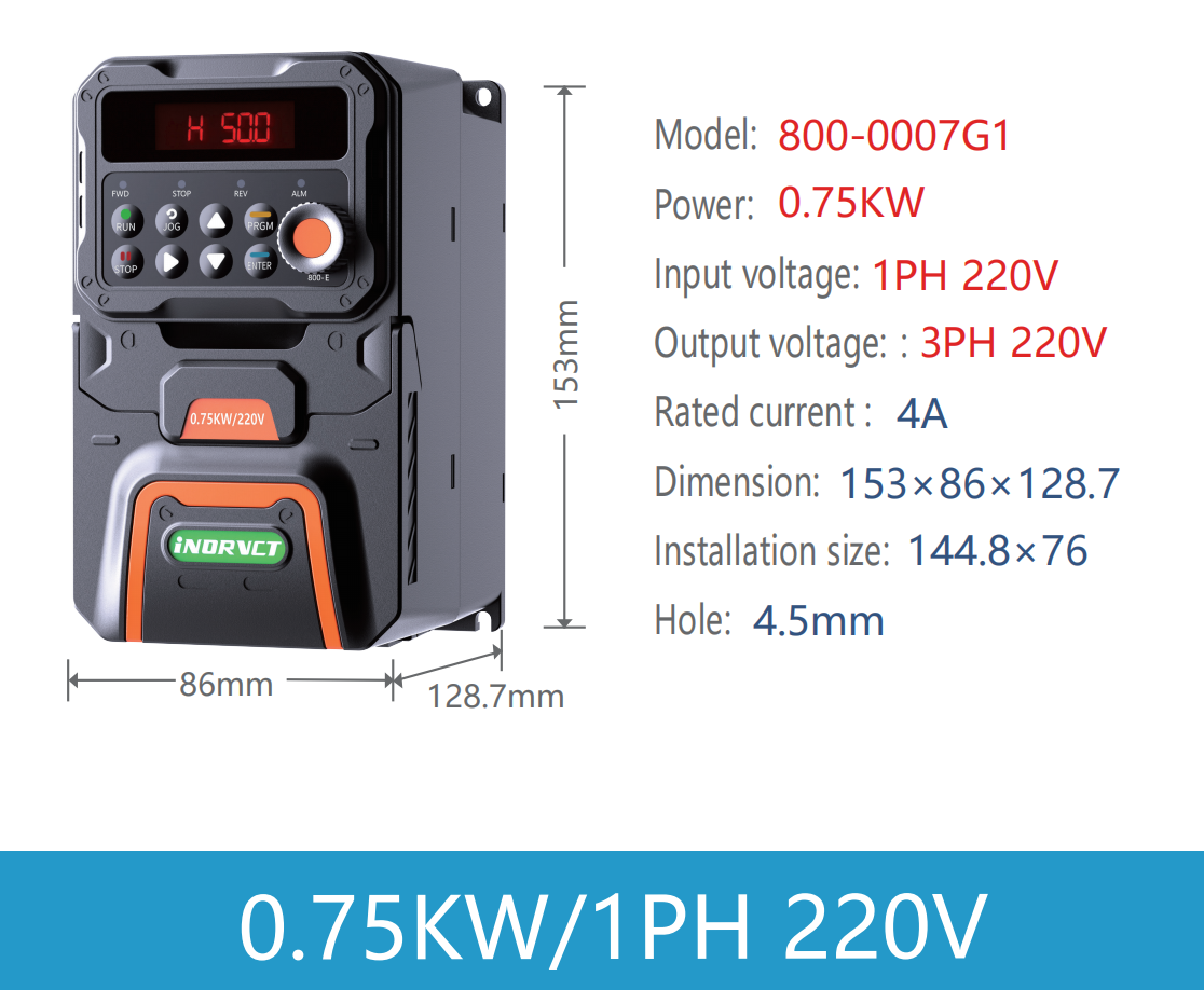 0.75kw/1hp 1phase 220v to 3phase 220V
