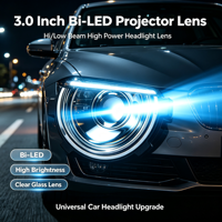 Lentille de projecteur Bi-LED, faisceau haut/bas, 3,0 pouces, 80W, lentille de phare à haut lumen avec ventilateur de refroidissement pour voiture, SUV, camion, universel