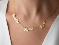 Collier personnalisé avec nom en acier inoxydable plaqué or 18 carats, pendentif plaque nominative, chaîne ras du cou, cadeau de bijoux pour femmes et filles
