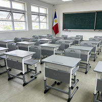 Ensemble de bureau et de chaise d'apprentissage pour élèves en matériau creux PE pour l'école primaire aux Philippines avec rabat avant