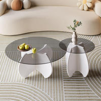 Table basse en verre, design scandinave moderne et minimaliste, mobilier de salon rond blanc de luxe