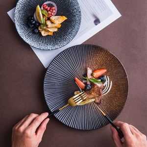 Japanese Vintage Style <b>Ceramic</b> <b>Plates</b> Embossed Streak , Steak Pasta Dinnerware - Product Image 2