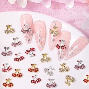 Breloques pour ongles en forme de cerise, rouge, rose, strass, alliage argenté et doré, décorations 3D en forme de fruit à dos plat pour l'art des ongles et les loisirs créatifs - Product Image 2