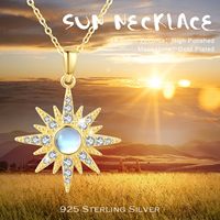 Collier Starburst en argent sterling 925 avec pendentif opale et pierre de lune, plaqué or, motif soleil éclatant