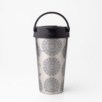 Mug à café isotherme en acier inoxydable à double paroi, écologique, 500 ml, avec couvercle et poignée à impression numérique