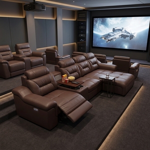 Divano Reclinabile a L in Pelle Marrone Premium - Divano Ergonomico per Home Theater con Portabicchieri <span class=keywords><strong>e</strong></span> Vassoio Integrati - Product Image 6