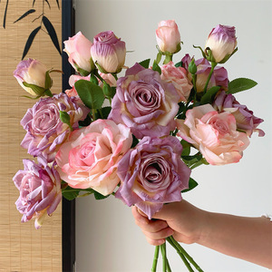 LUYI Burnt edge roasted edge Artificial <strong>Flower</strong> rose decoration silk <strong>flower</strong> wedding scenery 3 <strong>jiao</strong> edge rose artificial bouquet - Product Image 4