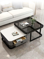 Table basse carrée moderne minimaliste contemporaine à double couche en verre durable avec tiroirs pour hôtel et salon