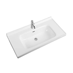 Lavabo de Cerámica de 80 cm, Lavabo Individual Semiempotrado para Baño - Product Image 1