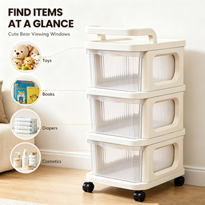 Plastic Three-Tier Rolling Cart Organizer Modern Eco-friendly <strong>Storage</strong> Cart <strong>Draw</strong> Slid Cabinet for Bathroom Kitchen Living Room - Product Image 3