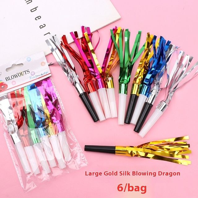 DAMAI Gold Noise Makers Colorful Blowouts Whistles Party Favors Metallic Fringed Noise Makers for New Year Party Favor Supplies