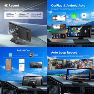 Podofo Cámara para Coche Inalámbrica Portátil de 10.26'' con CarPlay y Android Auto, Rotación de 180°, Lente Dual 4K, para Autos y Camiones + Cámara HD de 4 Pines OEM - Product Image 3