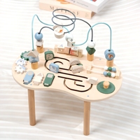 Table d'activités en bois avec labyrinthe à billes double, blocs ABC, circuit animalier, jouets de développement de la motricité fine et d'apprentissage précoce sur le thème de la forêt pour enfants