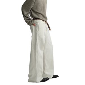 Wholesale OEM Service Classic 100% Cotton <b>White</b> Denim Unisex Style Straight <b>Jeans</b> Fashion 3D Whisker Zipper Fly Baggy <b>Men</b> <b>Jeans</b> - Product Image 5