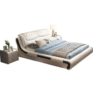 现代欧式风格简单的大号床和特大号床框架豪华皮革双人床 s形软床