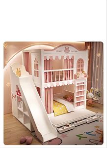 Lit superposé château style moderne pour fille avec rangements et toboggan, en bois massif, confortable pour la maison et l'hôtel - Product Image 2