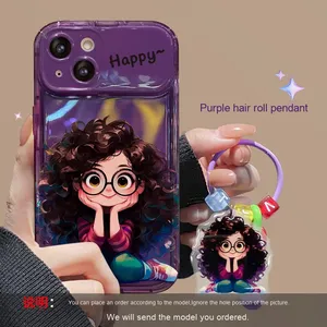 Dễ thương Xoăn Tóc Cô Gái Chuỗi Dây Đeo Khung Gương điện thoại di động Trường hợp bìa cho <span class=keywords><strong>iPhone</strong></span> 16 Pro Max 15 14 13 12 11 XS XR - Product Image 6