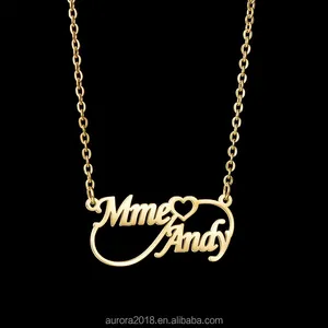 Customized Laser Cut Stainless Steel Jewelry Name Necklace 18k Gold Plated No Fade Two Names Double Layer Necklace For Women