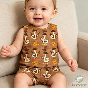 Conjunto de Ropa de Fibra de Bambú Babylovey para Niños Pequeños, Camiseta sin Mangas con Pantalones Cortos, Ropa Infantil de Bebé, Estilo <span class=keywords><strong>Vaquero</strong></span>, Conjuntos de Ropa al por Mayor - Product Image 2