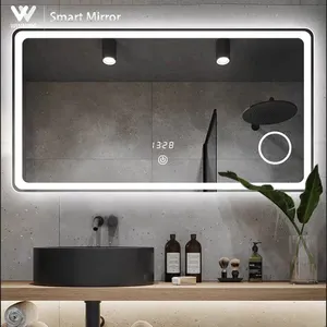 승리 마운트 알루미늄 LED 욕실 허영 미러 다기능 디지털 시계 프롬프트 스마트 욕실 거울