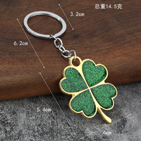 Porte-clés en métal trèfle à quatre feuilles vert pailleté en gros pour la Saint-Patrick, porte-clés personnalisé en émail époxy, cadeau porte-bonheur