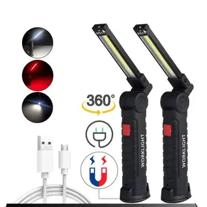 LED COB Work Light 360 gradi ruota USB ricaricabile Anti-slittamento ispezione auto lampada da lavoro Cordless con magnete e gancio