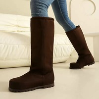 Bottes longues plates unisexes personnalisées par le fabricant, bout rond, couleur rose, daim, fourrure, grande taille 48, bottes d'hiver pour femmes, bottes hautes jusqu'au genou