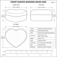 Boîte à musique personnalisée à manivelle en forme de cœur avec mouvement Sankyo 18 notes, en bois, avec miroir de rangement pour bijoux, en érable rouge vin