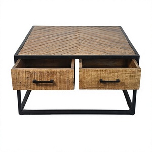 <b>Rustic</b> Industrial <b>Coffee</b> <b>Table</b> Metal Frame with Two Storage Drawers Modern Living Room Furniture - Product Image 3