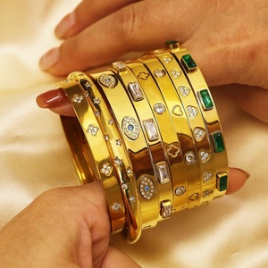 Brazalete de Acero Inoxidable Personalizado de Lujo con Circonita, Chapado en Oro de 18k, Antideslustre, Joyería de Moda - Product Image 3
