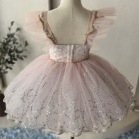 Gaun Tutu Balet Renda Berkilau Warna Pink untuk Anak Perempuan, Tutu Pancake Berhias Bunga dengan Payet, Kostum Tari Anak untuk Rekreasi
