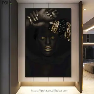 Modern Figure Art Canvas Painting African Black Woman Posters and Prints Gold Jewelry Girl Wall Pictures for Living Room Decor